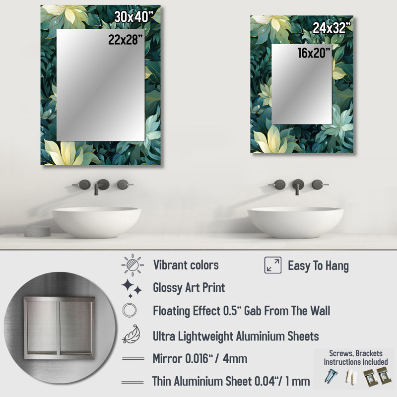 Abdo Ethereal Tropical Camouflage - miroir mural abstrait, miroir décoratif moderne, impression d'art en métal, 40 po x 30 po