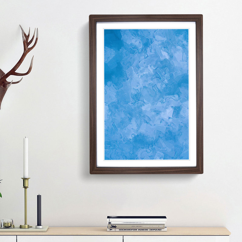 Blue Skies in Abstract - Picture Frame Painting Print, 36cm H x 27cm W x 2cm D, Walnut Framed