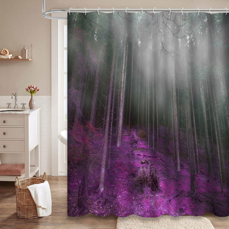 Foggy Forest Road Dark Autumn Shower Curtain with 12 Hooks, 72" L x 72" W