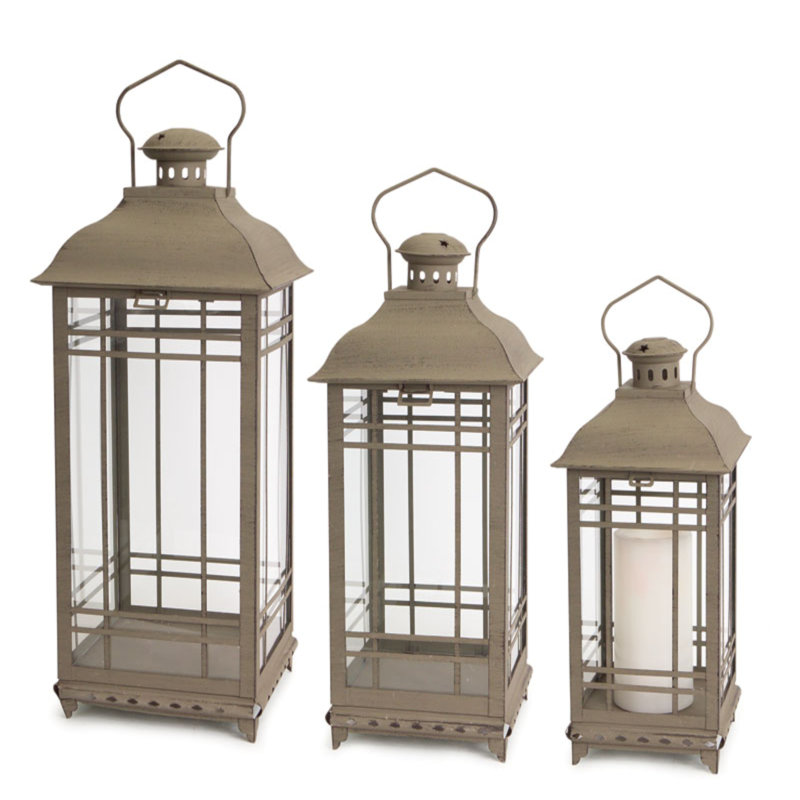Ensemble de lanternes en métal 3 pièces, H 20 po x l 8,5 po x P 8,5 po, Brun