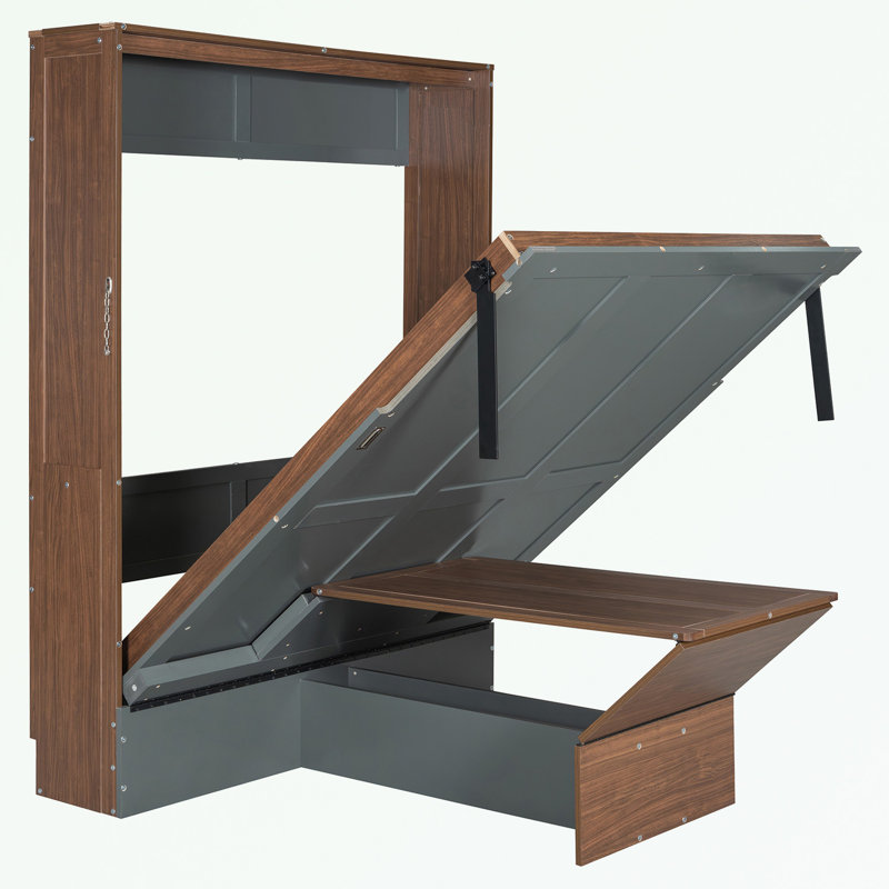 Lit escamotable double avec bureau pliable, gris