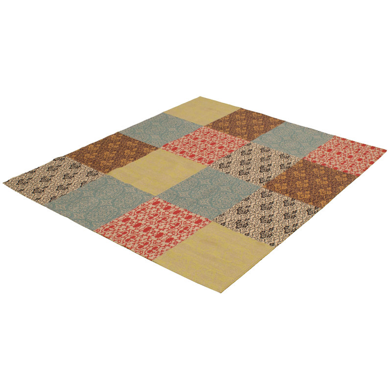 Tapis bleu/rouge handwoven à tissage plat Amata