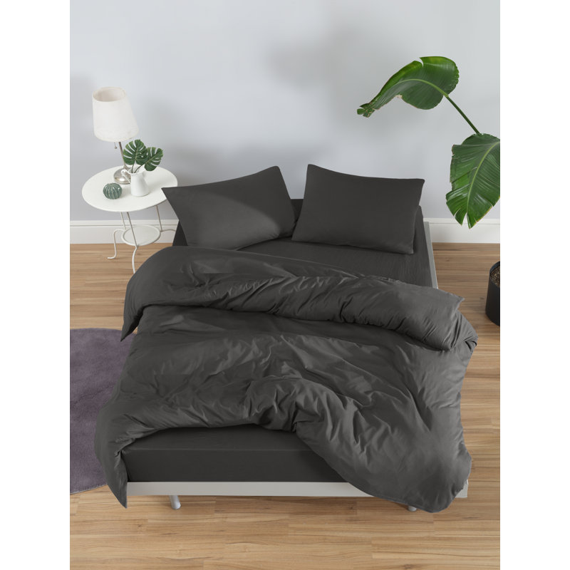 100% Cotton Jersey Knit Duvet Cover Set, King / California King Duvet Cover + 2 King Shams, Anthracite