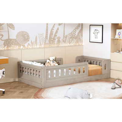 Natural Twin Platform Bed With Guardrail - No Box Spring Needed Robust Structure, Easy Assembly Process