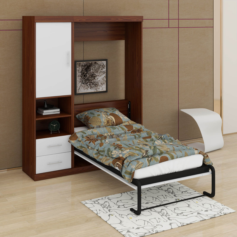 Lit escamotable simple avec armoire murale, Lit simple