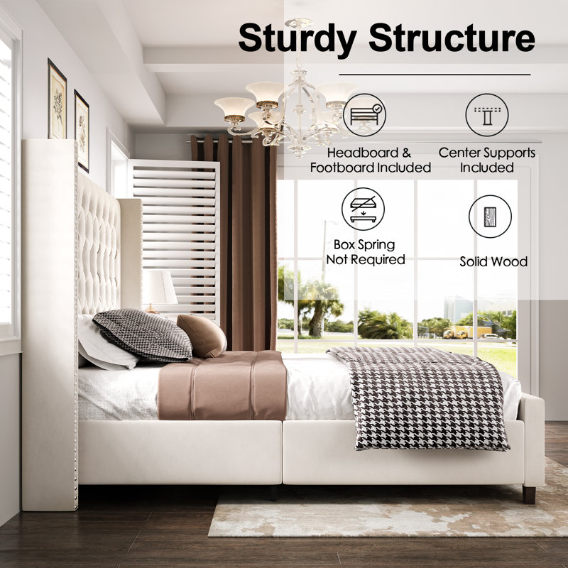 Luxury Duluth Upholstered Wingback Bed Frame