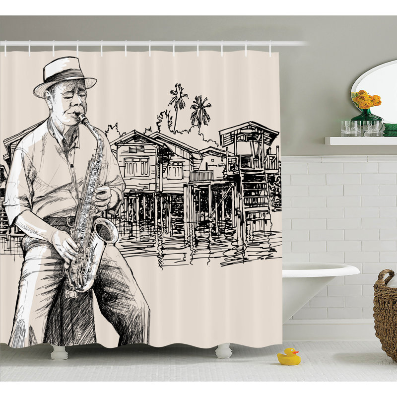 Ensemble de rideau de douche jazz saxophonist sketch Music, H 75 po x l 69 po