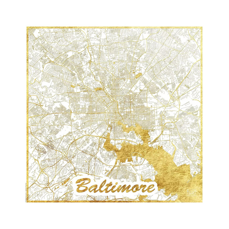 Baltimore Gold Leaf Urban Blueprint Map by Hubert Roguski - Wrapped Canvas Print, 66.04 cm H x 66.04 cm W x 3.175 cm D
