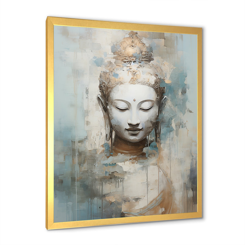 Religious Buddhism Statue III On Canvas Print, 32" H x 16" W x 1" D, Gold Single Picture Framed
