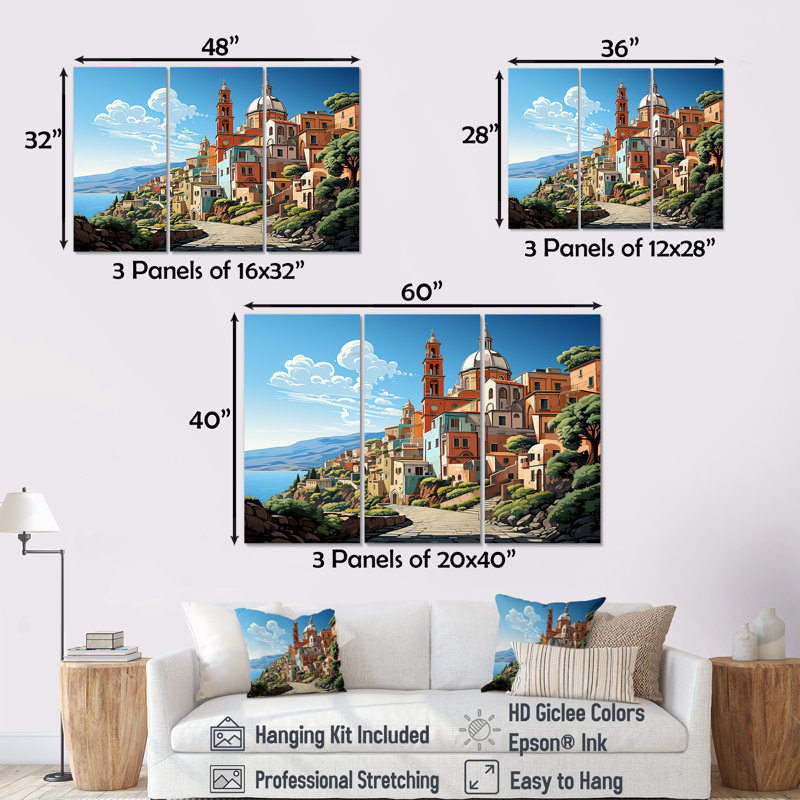 Village italien près de la côte II - Italie, art mural paysage, Toile tendue, H 28 po x l 36 po x P 1 po