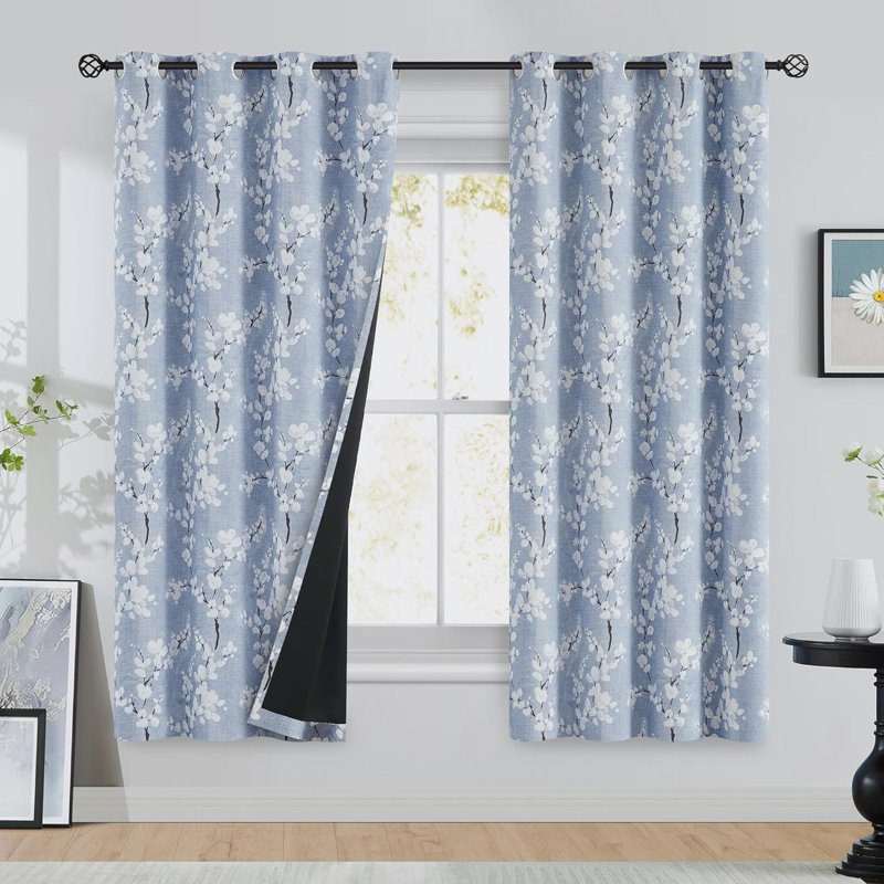 Blackout Floral Curtains For Bedroom, Curtains 63 Inch Length Blossom Flower Patterned For Living Room, Thermal Insulated Farmhouse Drapes, Grommet Top 2 Panels