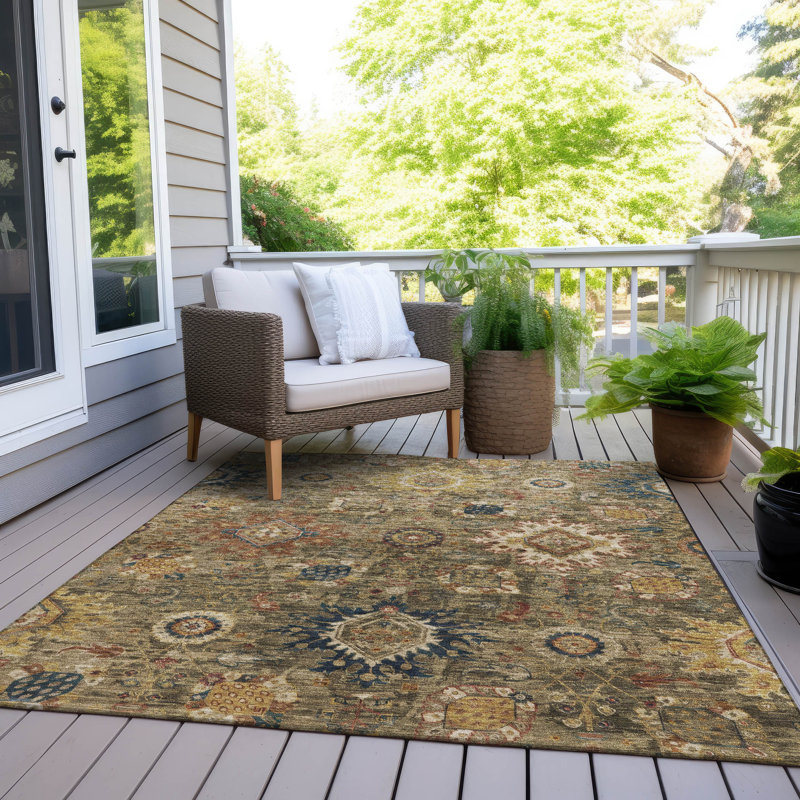 Tapis intérieur / extérieur brun lavable à la machine Xhevrie, Rectangle 10 pi x 14 pi