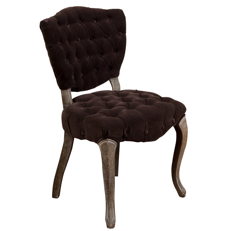 Richard Tufted Upholstered Parsons Chair, Dark Chocolate Velvet