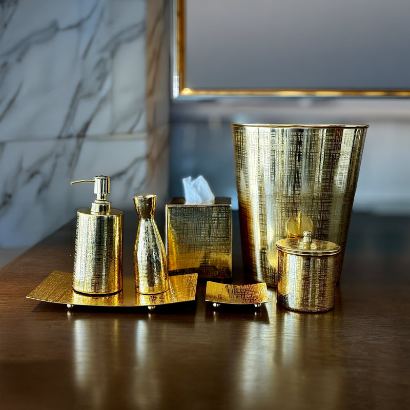 Jacquard Bathroom Storage Jar, Gold