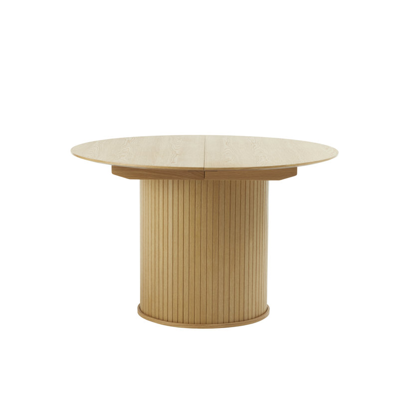 Brunilde Extendable Oak Round Dining Table, Natural Oak