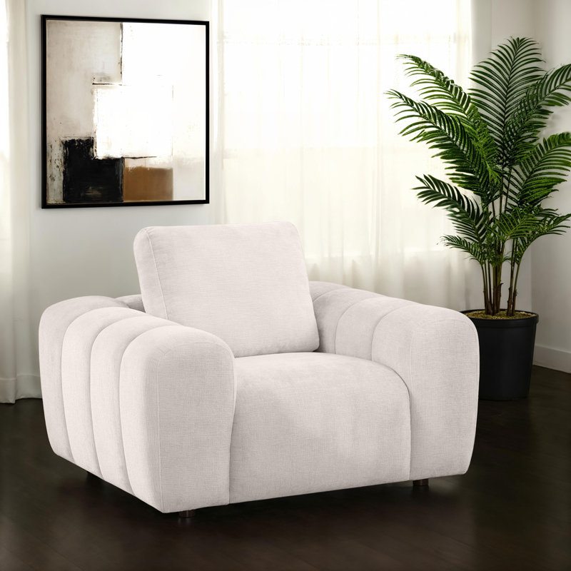 Chaise d'appoint rembourrée en chenille Bantry ivoire, Ivoire ivoire