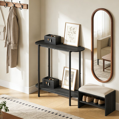 Console étroite avec rangement à 2 niveaux, table de canapé mince pour le salon, le vestibule ou le couloir, conception peu encombrante avec tablettes ouvertes