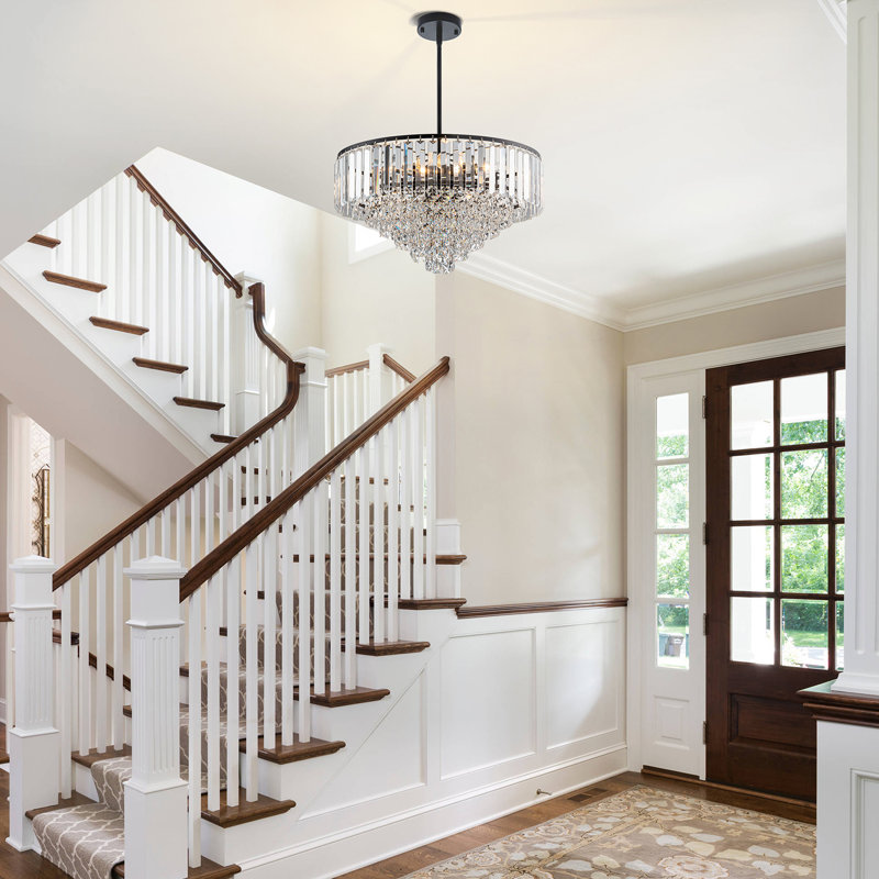 Modern 4-Tier Crystal Chandelier, 5 Lights, Matte Black