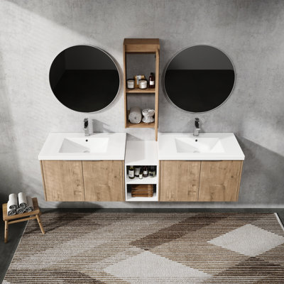 Armoire de salle de bain 72 po avec lavabo et boîte de rangement latérale
