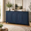 Buffet de style champêtre de 160 cm avec 4 portes cintrées décoratives, dosseret de rangement bleu vieilli-976720887