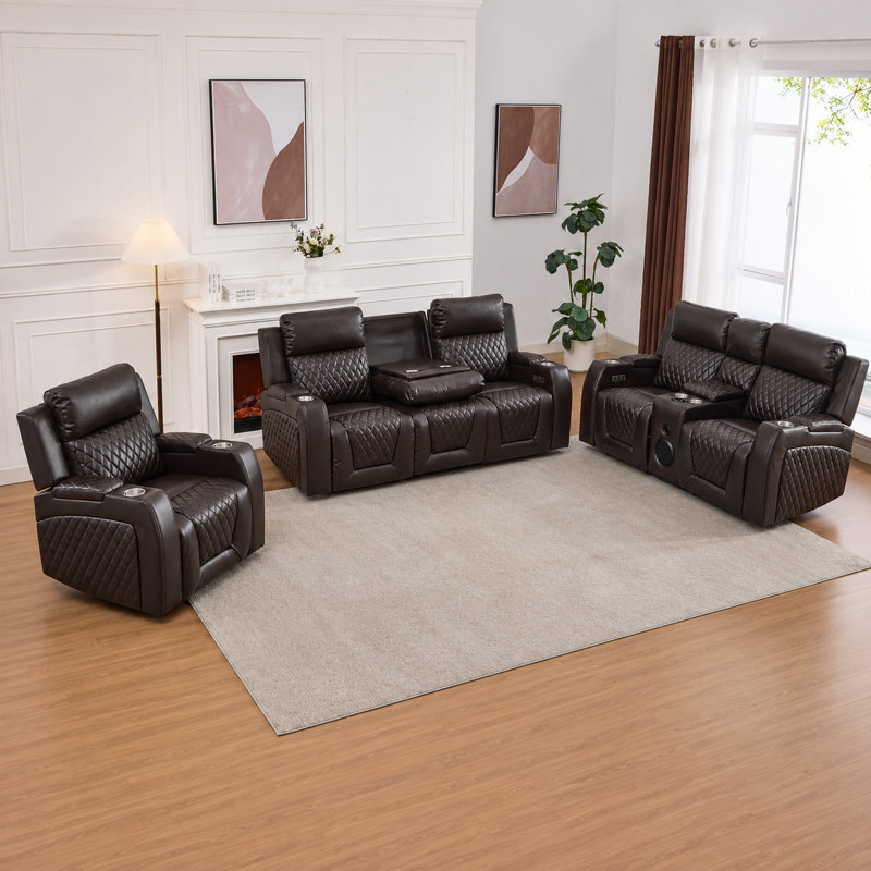 Ensemble de salon inclinable 3 pièces Gainey, Brun