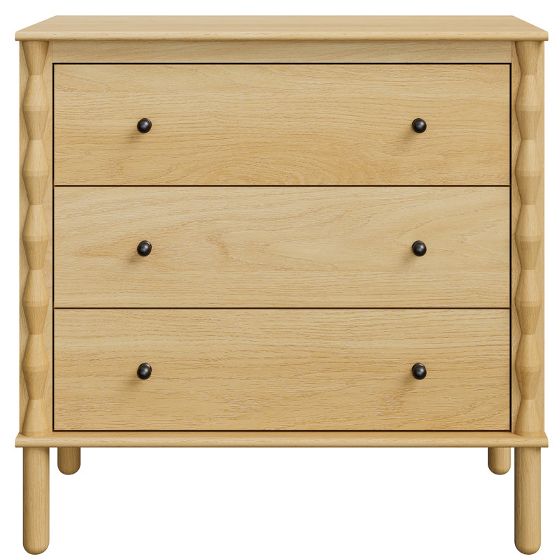Buffet 3 tiroirs avec pieds en bois massif, chêne, Chêne