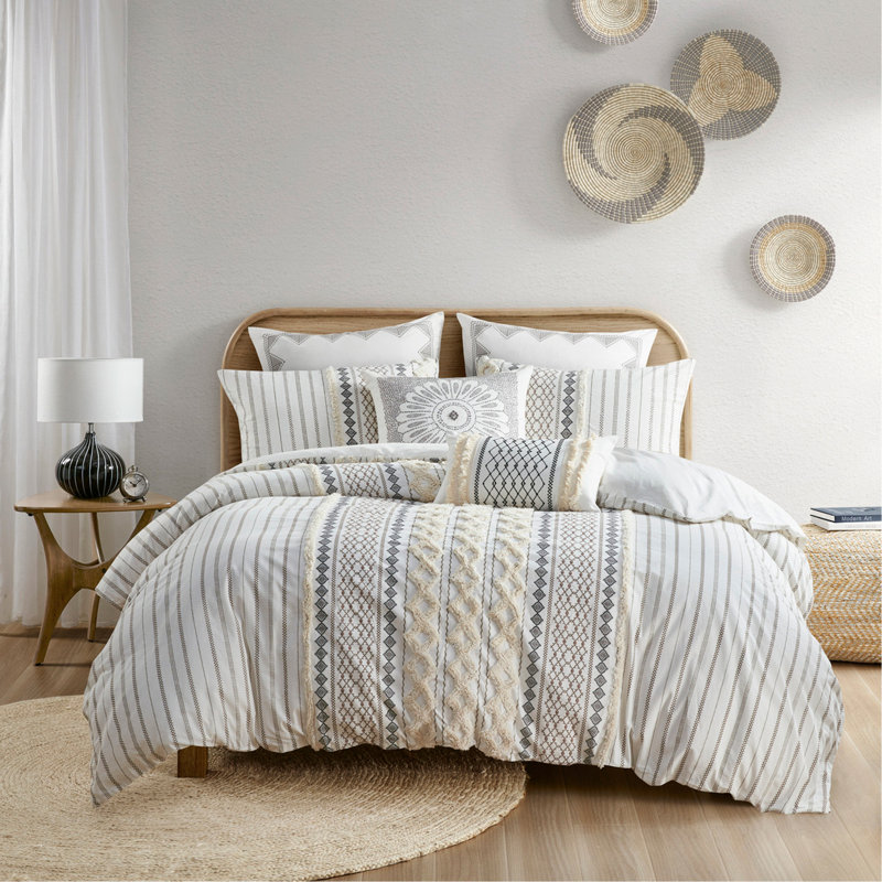Ensemble de housse de couette en coton avec chenille King / Cal King, Housse de couette très grand / très grand califo, Beige