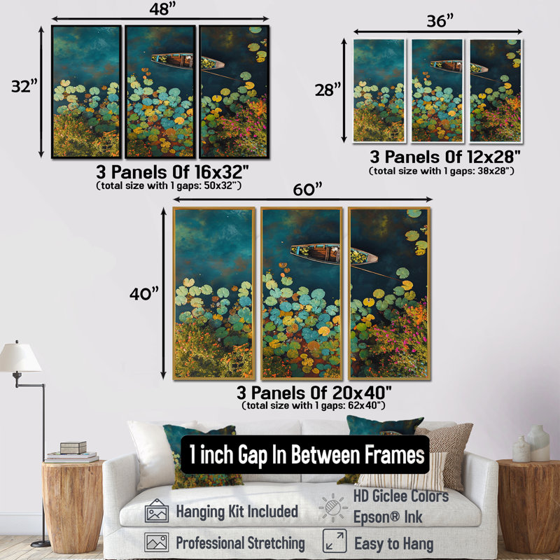 Amauris - ensemble d'art mural bateau, Cadre flottant doré, H 40 po x l 60 po x P 1 po