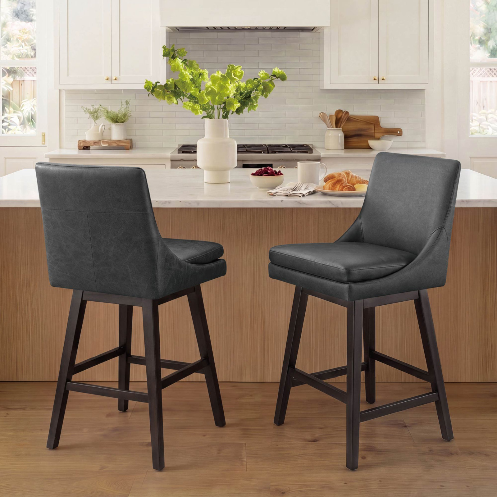 Zahara Swivel Bar and Counter Stool, Counter Stool (26" Seat Height), Marseille Black