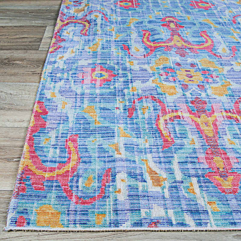 Tapis intérieur / extérieur bleu / rose Mansel, Rectangle 5 pi 3 po x 7 pi 2 po