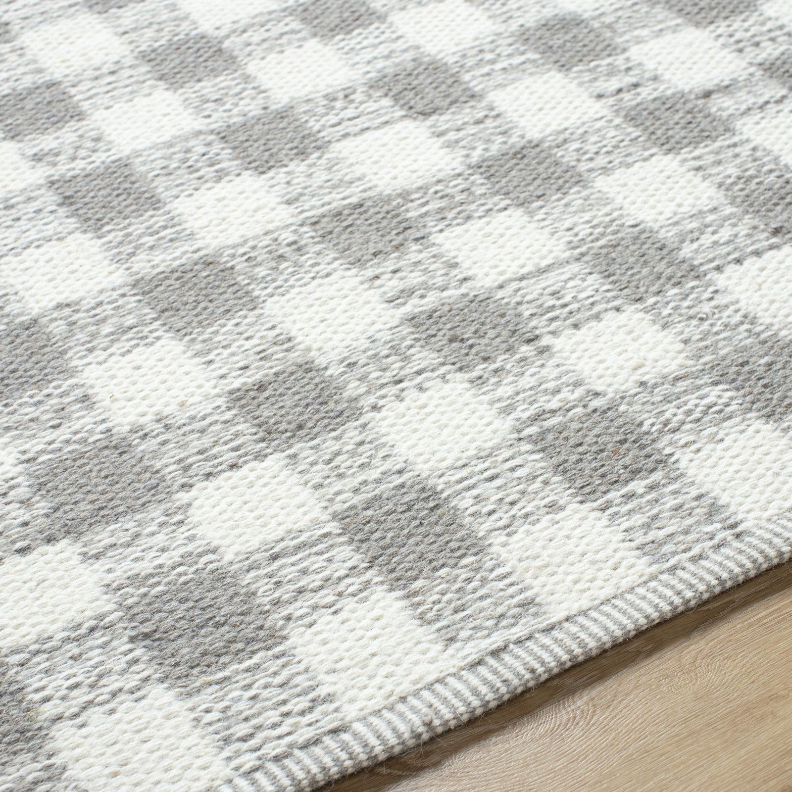 Lavande Hand-Woven Plaid Gray Wool Rug, Runner 2'6" x 8'