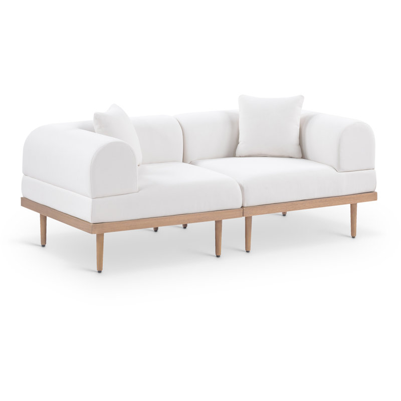 Madeleine 71" Resilient Water Resistant Olefin Fabric Upholstered 2Pc. Outdoor Patio Modular Loveseat, Cream