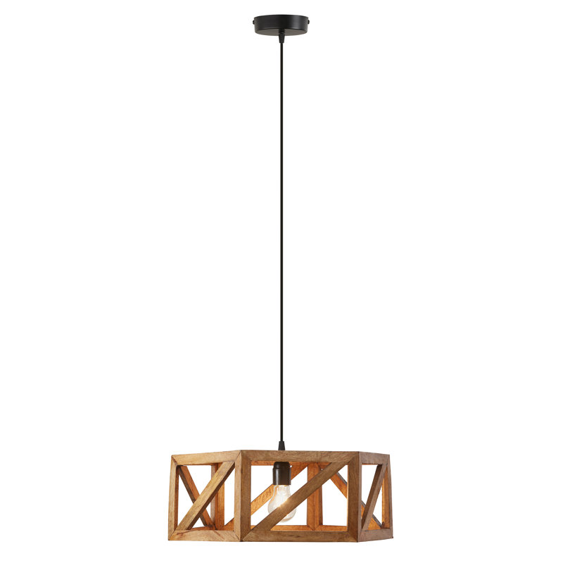 18"W Anastasiya Brown Mango Wood and Metal Pendant Light