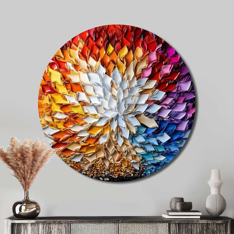 Shards vortex arc-en-ciel clair - abstrait mural rond moderne, art mural de salon contemporain, H 29 po x l 29 po