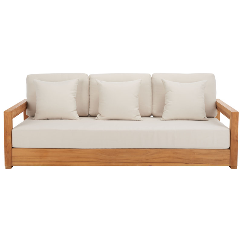 Montford Teak Patio Sofa with Cushions, Beige Melrose