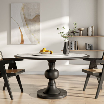 Luxury Modern 4-seater Round Solid Wood Base Dining Table With Lazy Susan