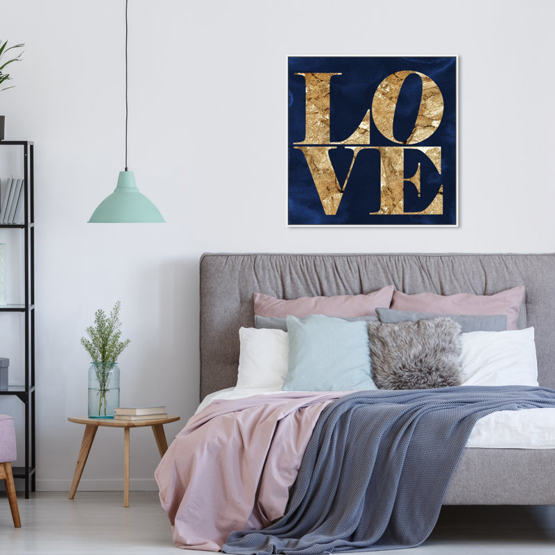 Toile pour chambre à coucher bleu marine, Cadre en bois blanc, H 31 po x l 31 po