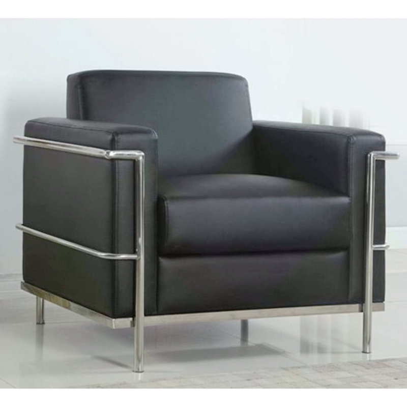 Fauteuil de direction en similicuir Executive, fauteuil de salon rembourré en métal chromé, Noir