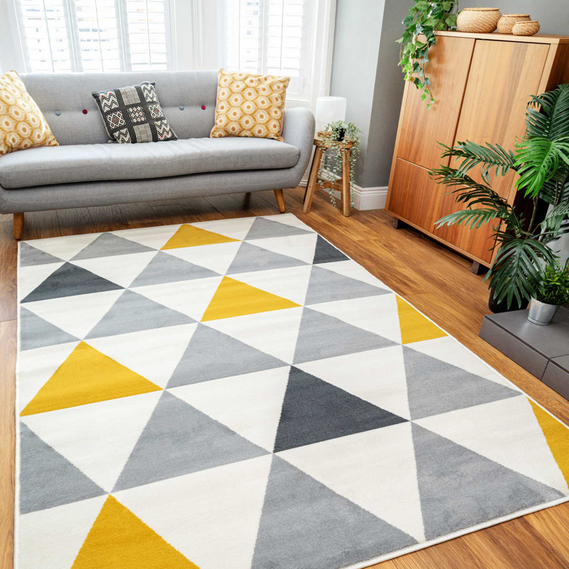 Zhora Tufted Ochre Grey Geometric Rug, Rectangle 120 x 170cm
