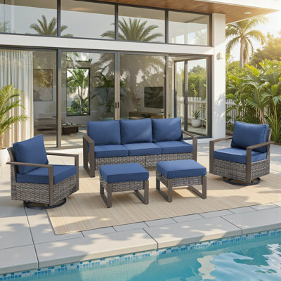 Ensemble de meubles de patio 5 pièces Allcot, canapé d'extérieur en osier avec coussins pivotants et confortables