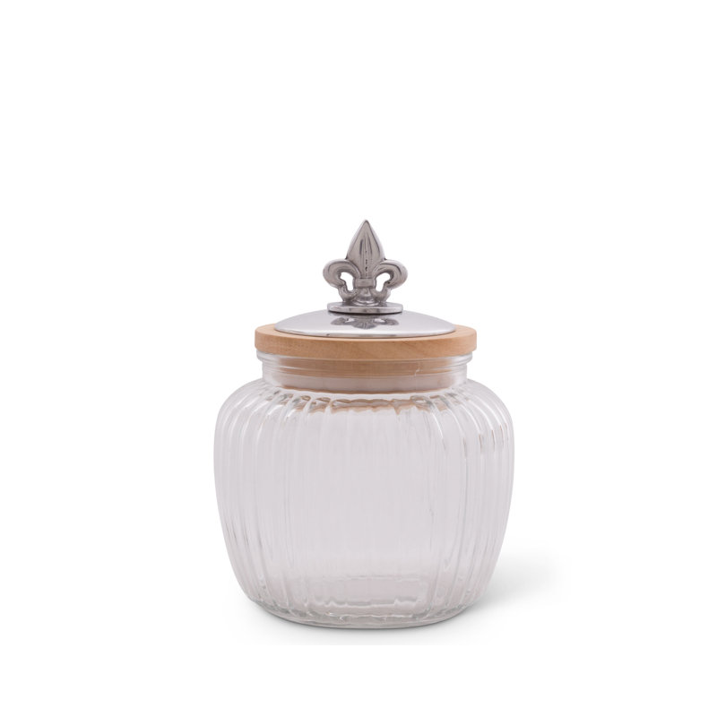 Fleur De Lis Glass Jar, 6" H x 4.5" W x 4.5" D