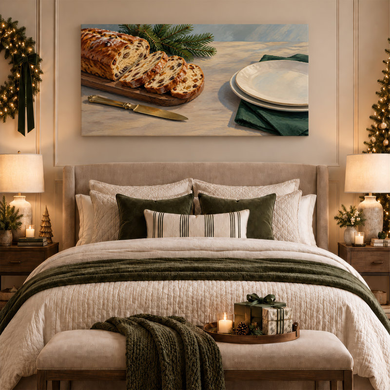 Art mural sur toile en forme de pain de pain avec branches de pin, 46"W x 24"H