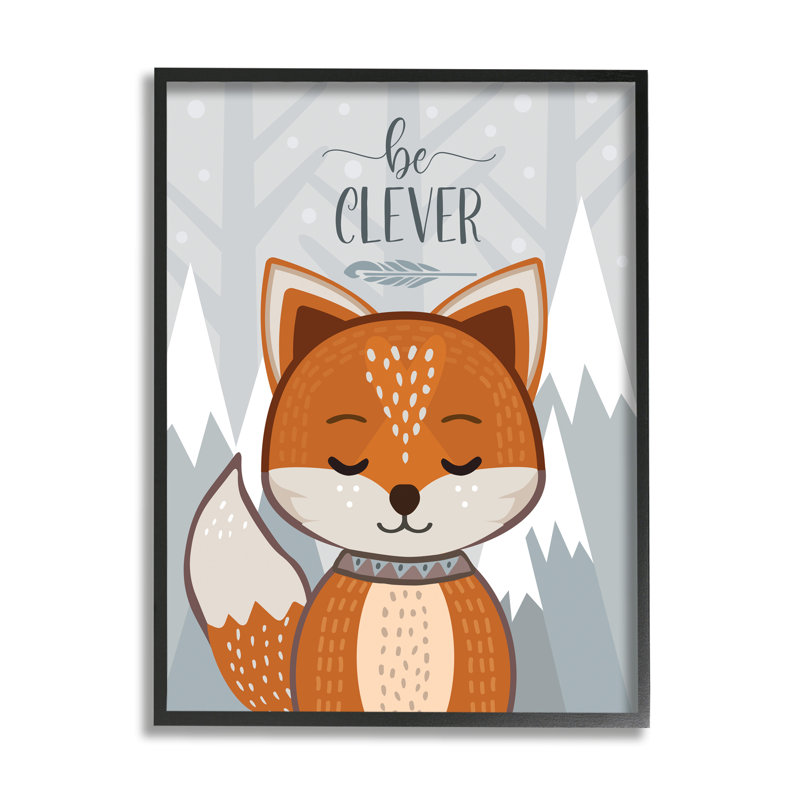«Be Clever», expression mignonne, forêt de montagne Fox, Giclée encadrée noir minuit, H 14 po x l 11 po