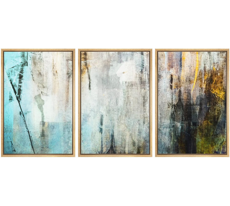 «Effet de texture grunge et orange» - 3 pièces, H 36 po x l 72 po, Cadre naturel flottant