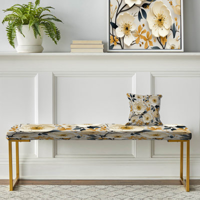 Ivory Poppies Playful Blossoms - Banc rembourré floral doré