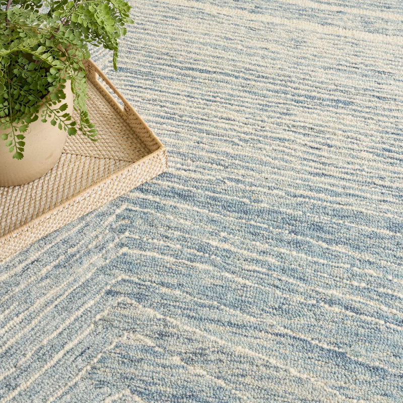 DKNY Pure Angles Ivory Blue Modern Indoor Rug, Runner 2'3" x 7'6"