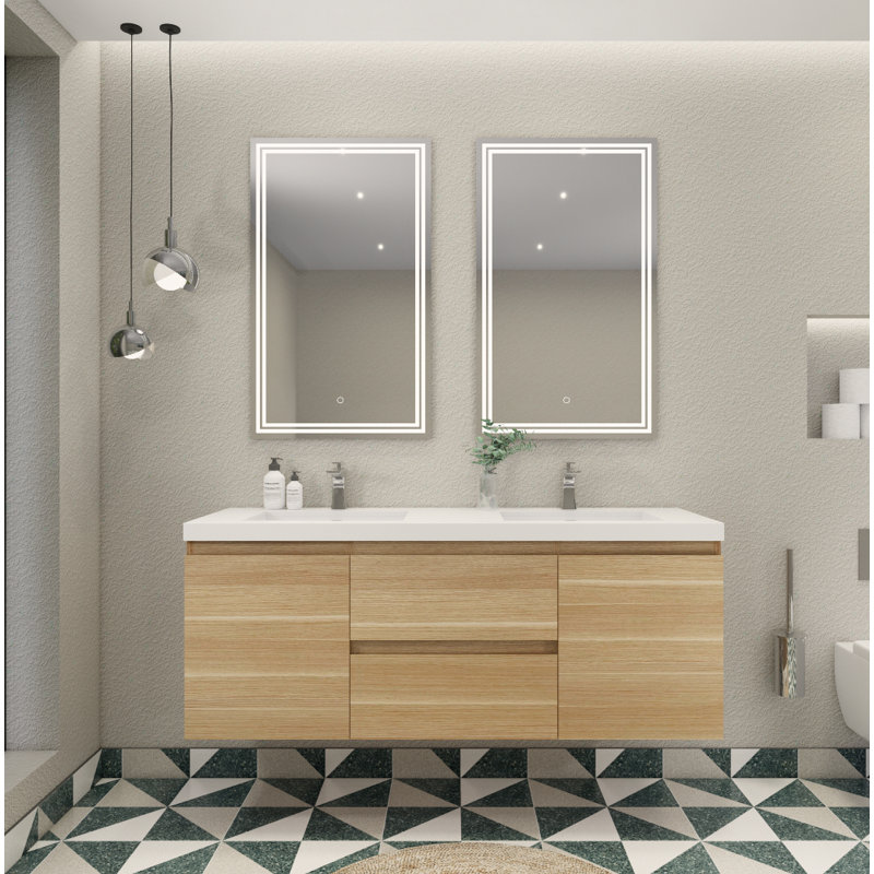 Ensemble de meuble-lavabo double 59 po Aylanna, Chêne blanc