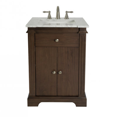 Rachelle 24 in. W Wood & Marble Bathroom Vanity, Walnut Brown