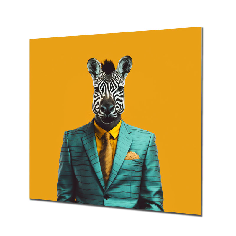 Zèbre jaune et bleu - Art mural animal zèbre en métal, H 16 po x l 16 po x P 1 po