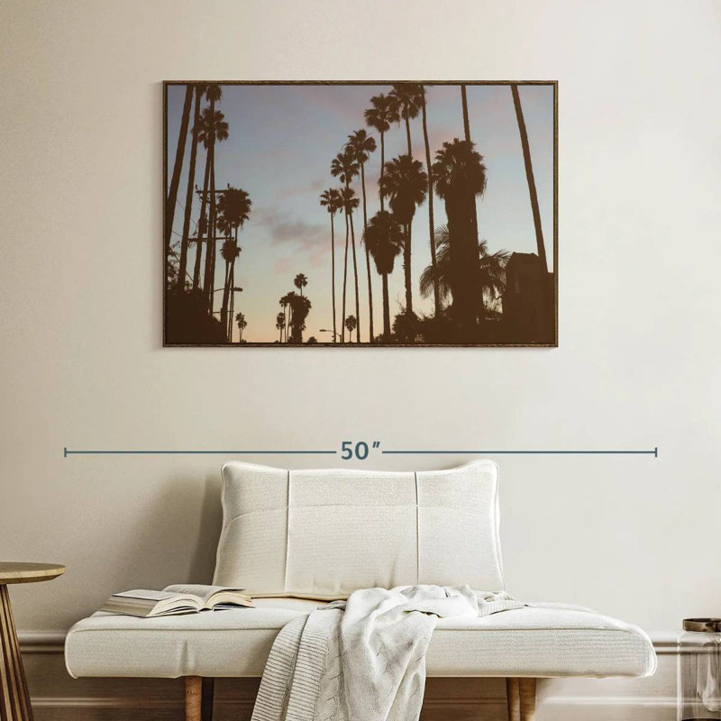 Silhouette des palmiers de Los Angeles, Cadre flottant noyer, 40 po x 27 po